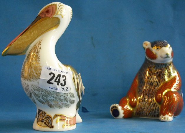 Appraisal: Royal Crown Derby Paperweights White Pelican with certificate and Bear