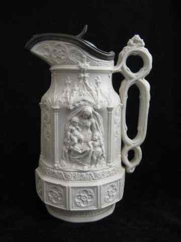 Appraisal: Early English Salt Glass Tankard bas-relief scene mother children marked