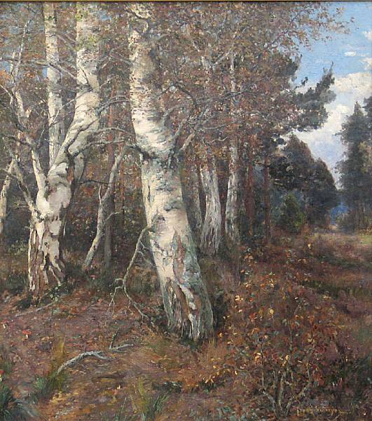 Appraisal: Franz Schreyer German born Birch trees in an autumn wood