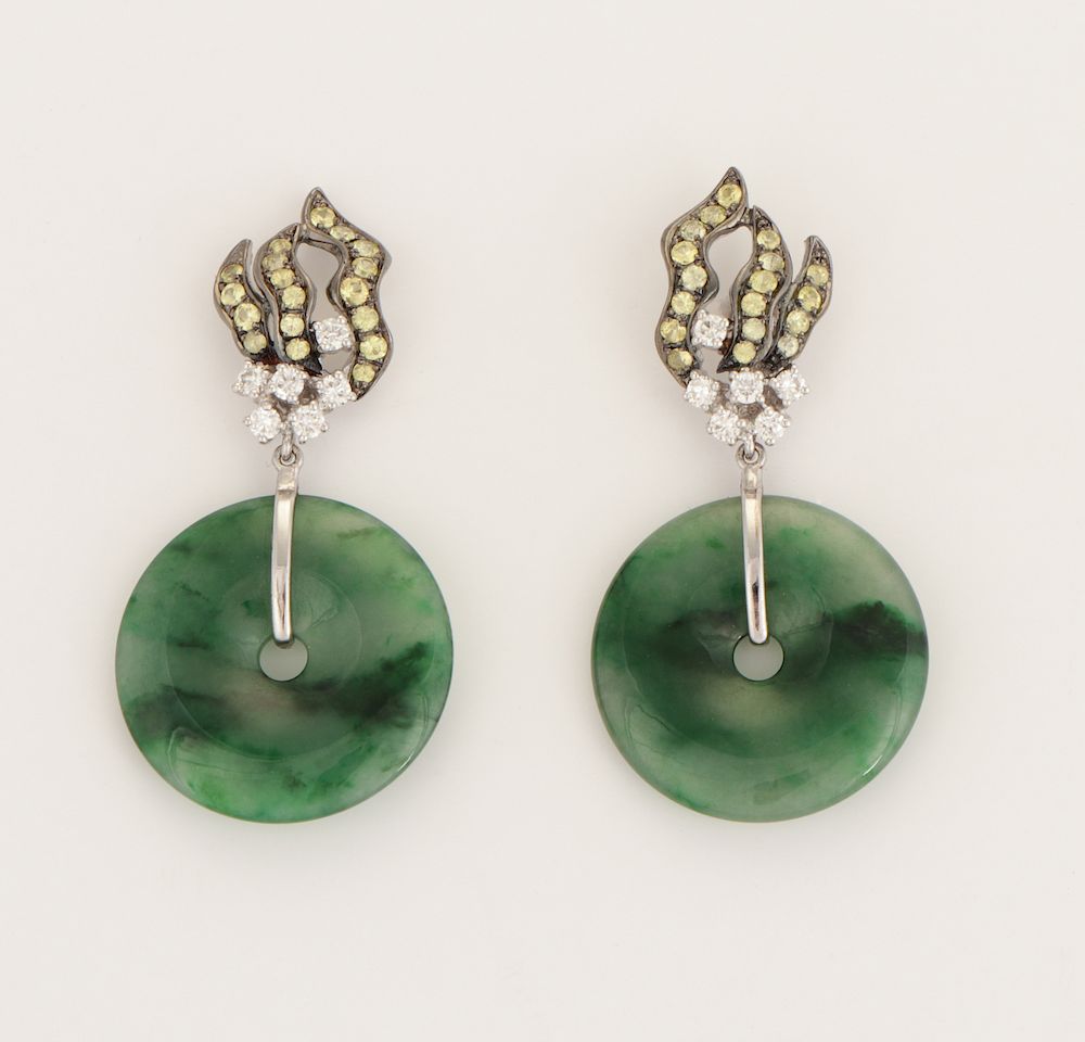 Appraisal: Sifen Chang Diamond and Jade Earrings Dangle kt white gold