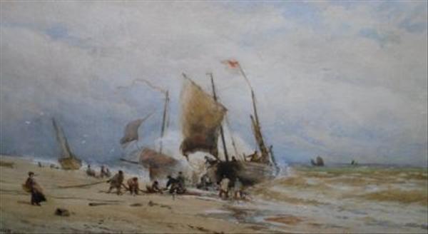 Appraisal: William H Borrow RA 'Unloading the catch' Watercolour Initialled and