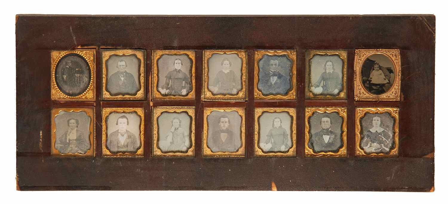 Appraisal: FOURTEEN DAGUERREOTYPES Depicting three children and eleven adults Mounted in