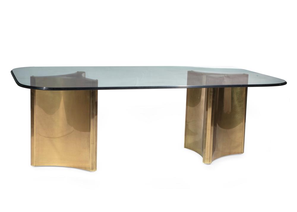 Appraisal: Mastercraft Glass and Brass Dining Table molded glass top shaped