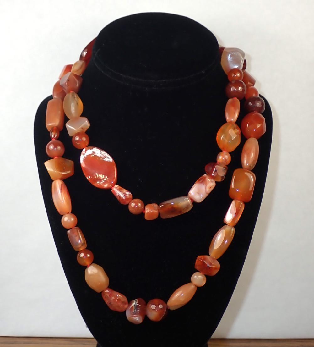 Appraisal: ROPE LENGTH CARNELIAN AND AGATE BEAD NECKLACE - hand-knotted strand