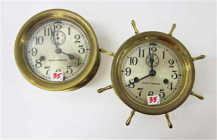 Appraisal: TWO ROUND BRASS SHIP'S CLOCKS Seth Thomas Clock Co early