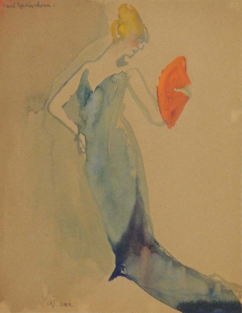 Appraisal: SPRINCHORN Carl Watercolor Lady with a Fan Signed upper left