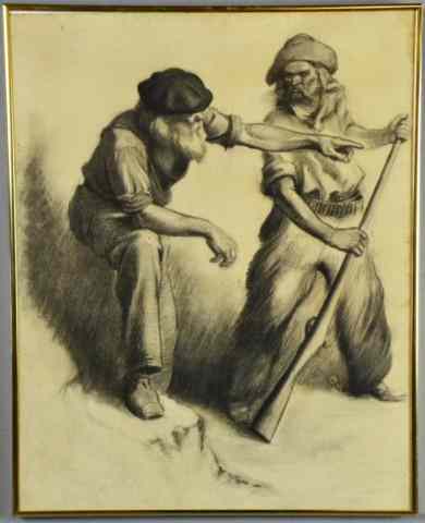 Appraisal: John Drew Charcoal Drawing On PaperDepicting westerners with a rifle