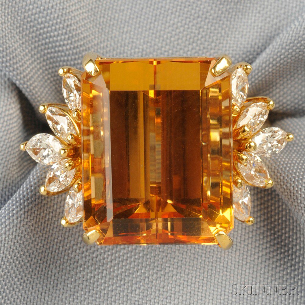 Appraisal: kt Gold Topaz and Diamond Ring set with an emerald-cut