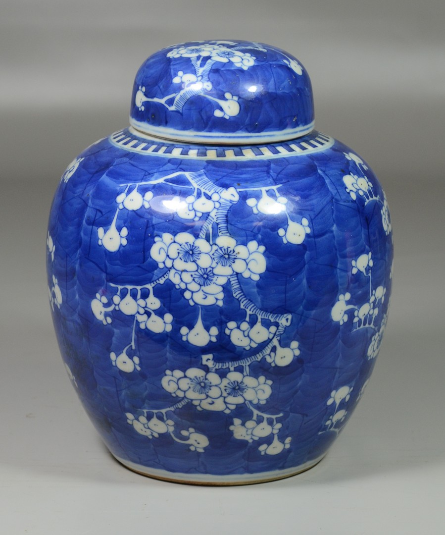 Appraisal: Chinese Blue and White Ginger Jar with Prunis Decoration h