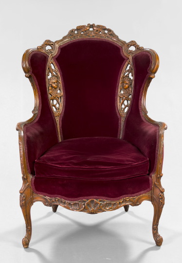 Appraisal: Victorian-Style Carved Fruitwood Wing Chair early th century of Louis