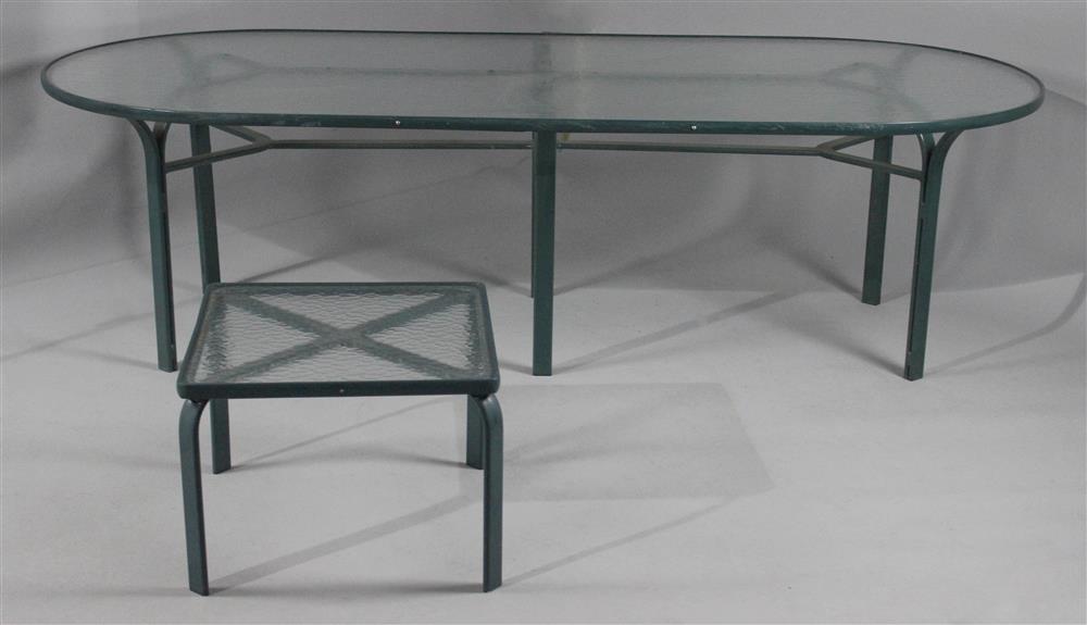 Appraisal: LARGE GREEN METAL FRAME GARDEN OVAL DINING TABLE AND MATCHING