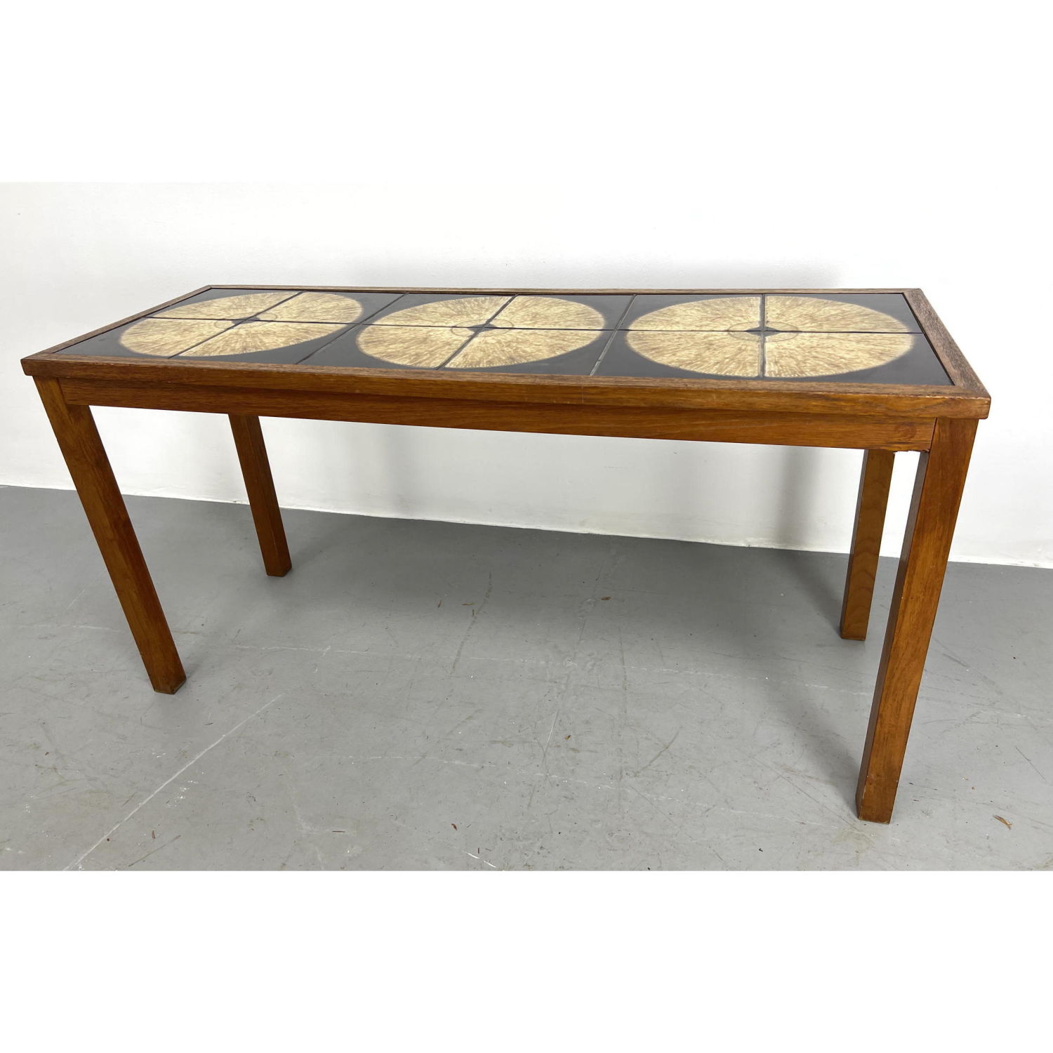 Appraisal: Danish modern tile top console table with teak frame Stamped