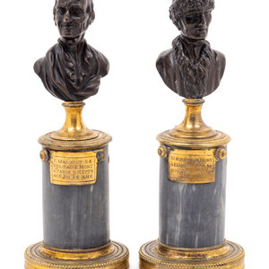 Appraisal: A Pair of French Bronze and Marble Small Busts of