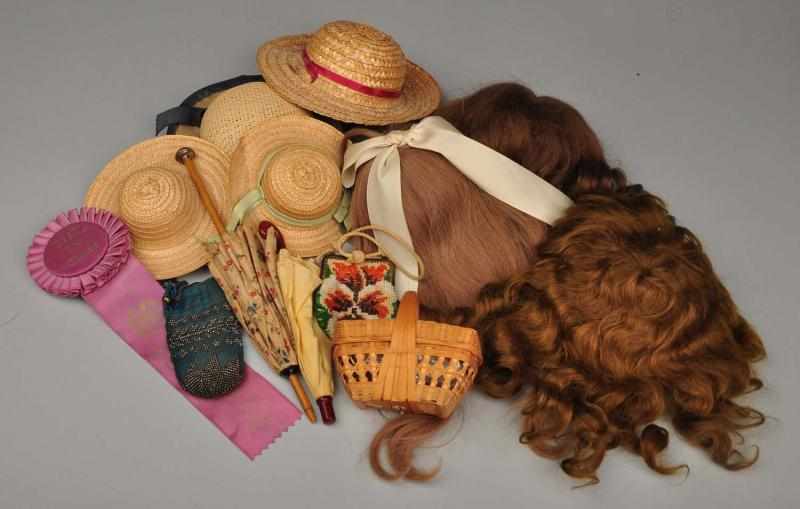 Appraisal: Lot of Doll Wigs and Accessories Description Two French human