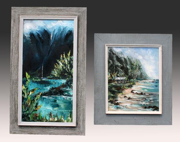 Appraisal: PAIR OF ILLEGIBLY SIGNED OIL CANVAS HAWAII LANDSCAPES One depicting