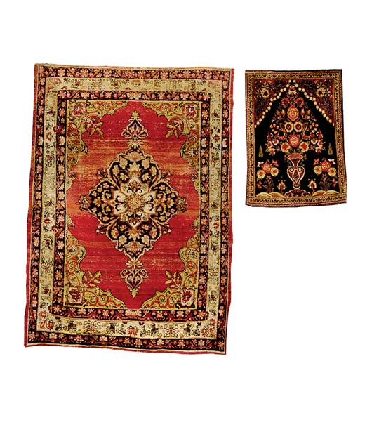 Appraisal: Two carpets Kerman ' x ' and prayer rug '