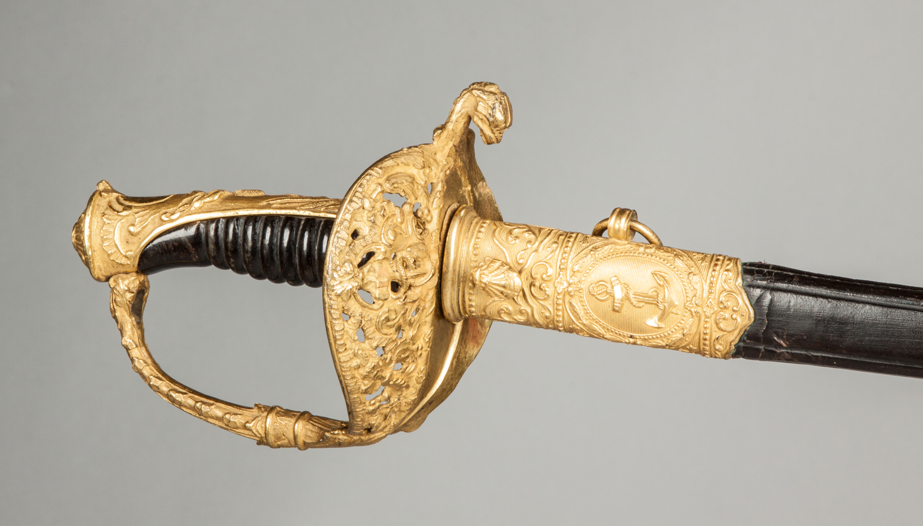 Appraisal: French Officer's Sword th cent Gilt bronze mounts leather scabbard