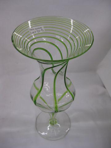 Appraisal: Fine Art Glass Vase green threading on clear tall attributed