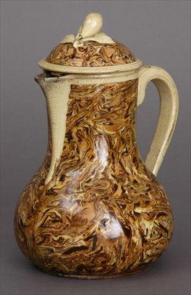 Appraisal: ENGLISH AGATEWARE PEAR-FORM COFFEE POT AND COVER With bracket spout