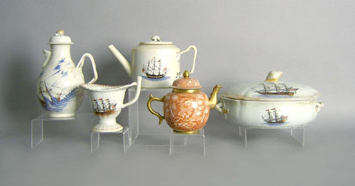 Appraisal: Four pcs of contemporary Chinese export with American ship decoration