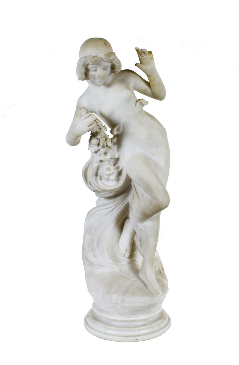 Appraisal: ITALIAN CARRARA MARBLE OF A SCANTILY-CLAD MAIDENCirca Signed A Bahaccino