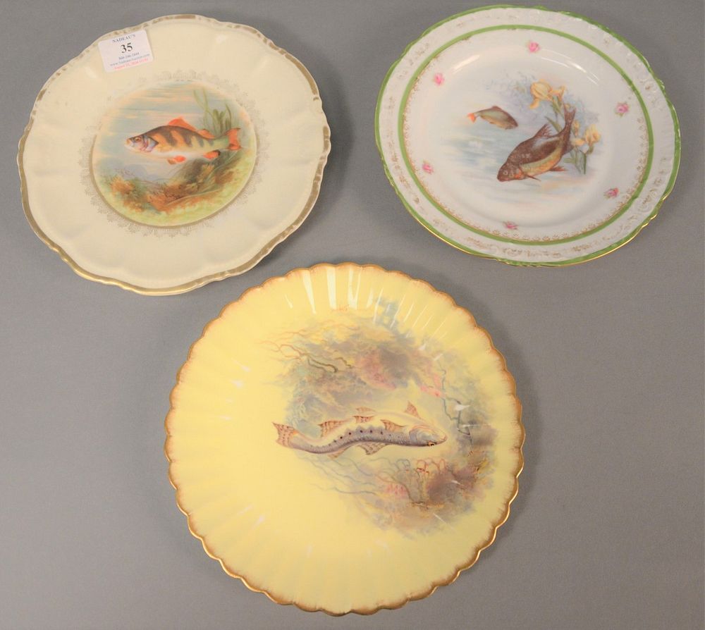 Appraisal: Three sets of hand-painted fish plates to include eight with