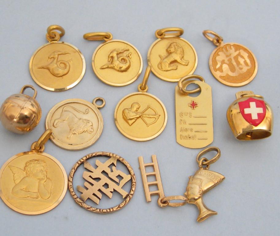 Appraisal: A Collection of five Zodiac Charms stamped and eight other