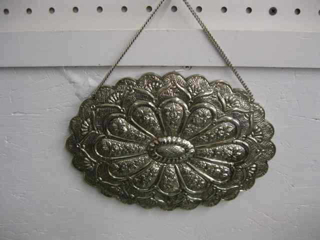 Appraisal: Oriental Sterling Silver Mirror oval floral form hanging '' x