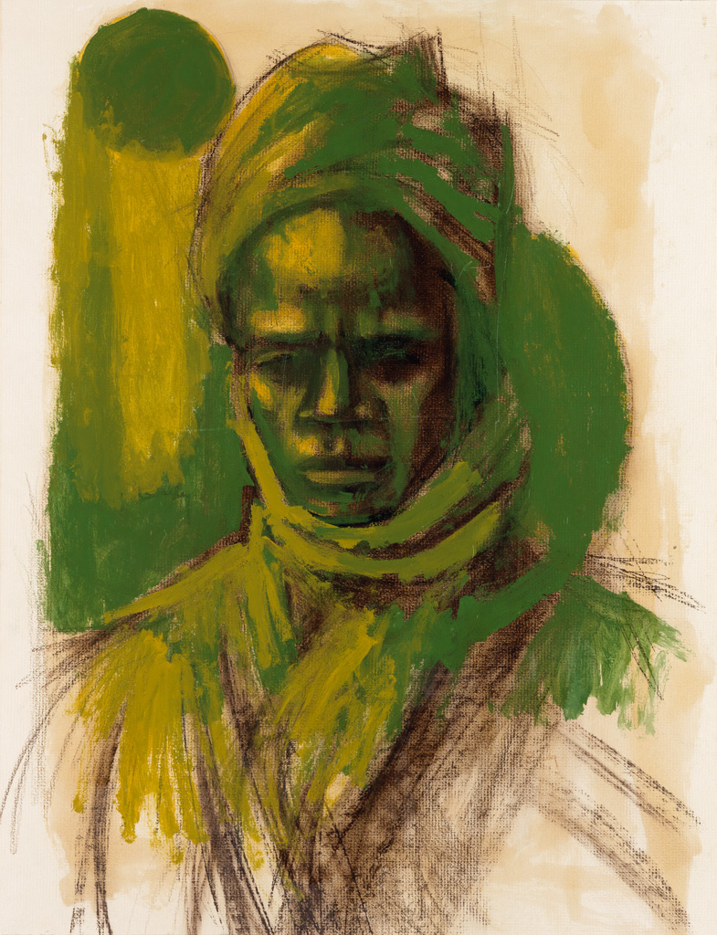 Appraisal: HERMAN KOFI BAILEY - Untitled Portrait in Green Mixed media