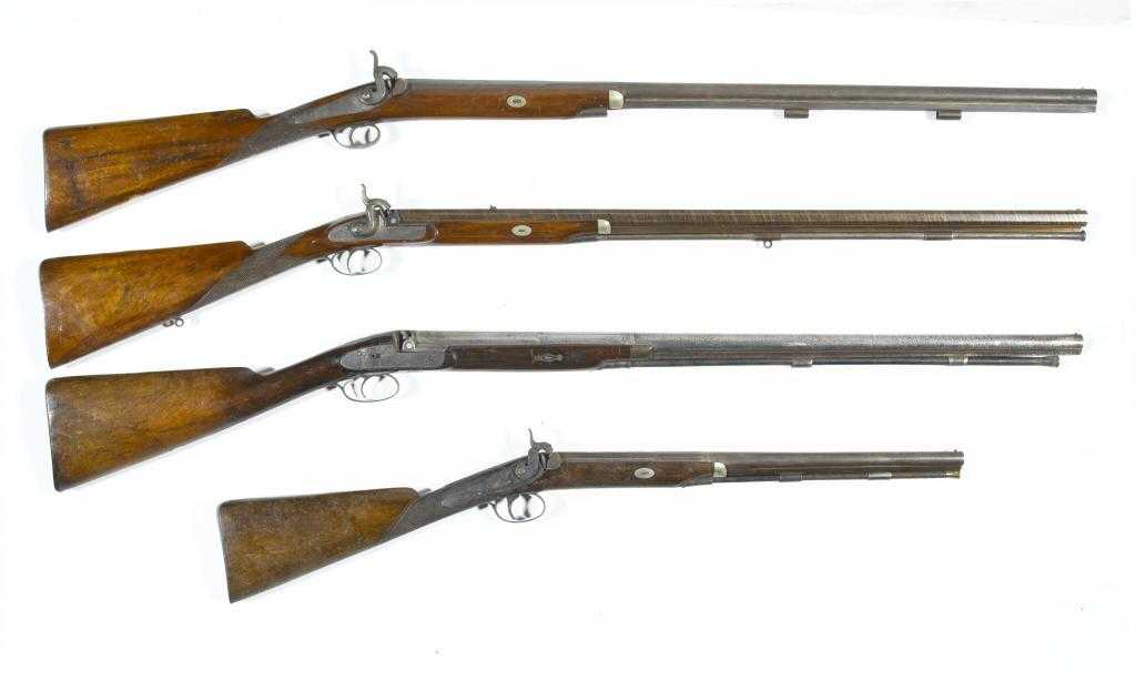 Appraisal: AN ENGLISH BORE PERCUSSION SPORTING RIFLE the browned octagonal cm