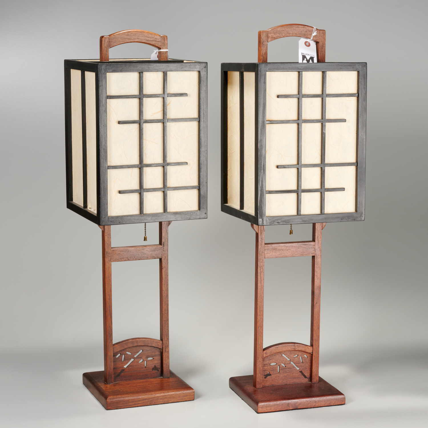 Appraisal: PAIR JAPANESE MODERN LANTERN LAMPS th c wooden lamp with