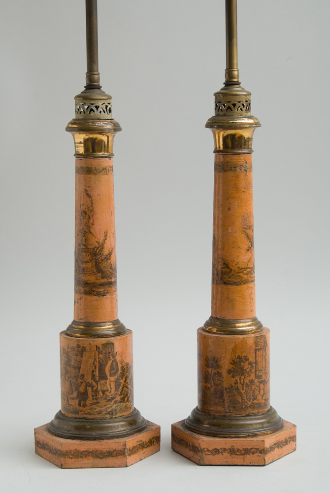 Appraisal: PAIR OF FRENCH T LE PEINTE LAMPS Each of columnar