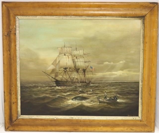 Appraisal: BRIAN COOLE UK ARTIST BORN OIL PAINTINGDEPICTS AN AMERICAN WHALESHIP