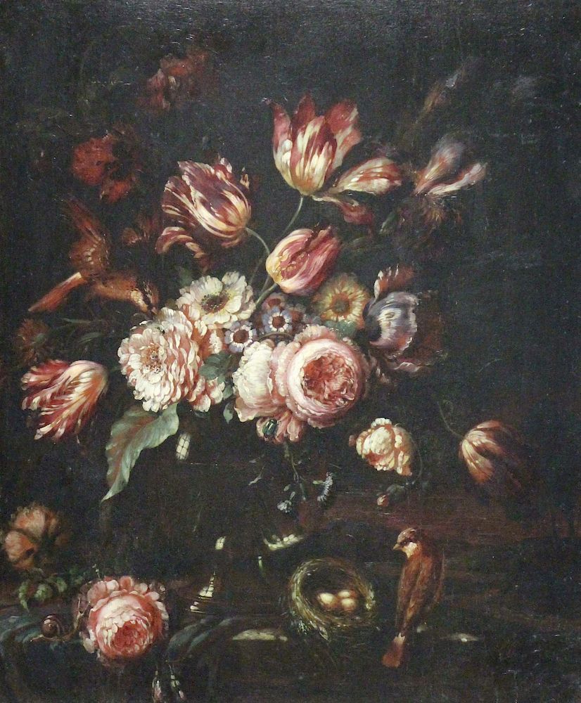 Appraisal: APPARENTLY UNSIGNED th th CENTURY Oil on Panel Floral Still