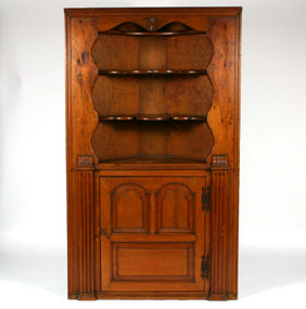 Appraisal: Pennsylvania hand crafted one piece pine corner cupboard scalloped open