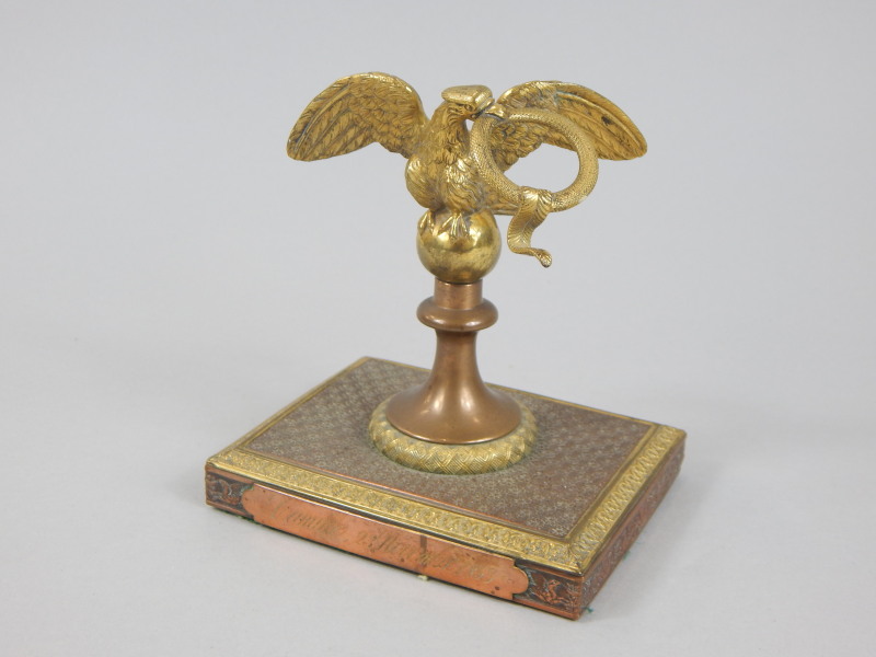 Appraisal: A thC French gilt brass and copper desk weight decorated