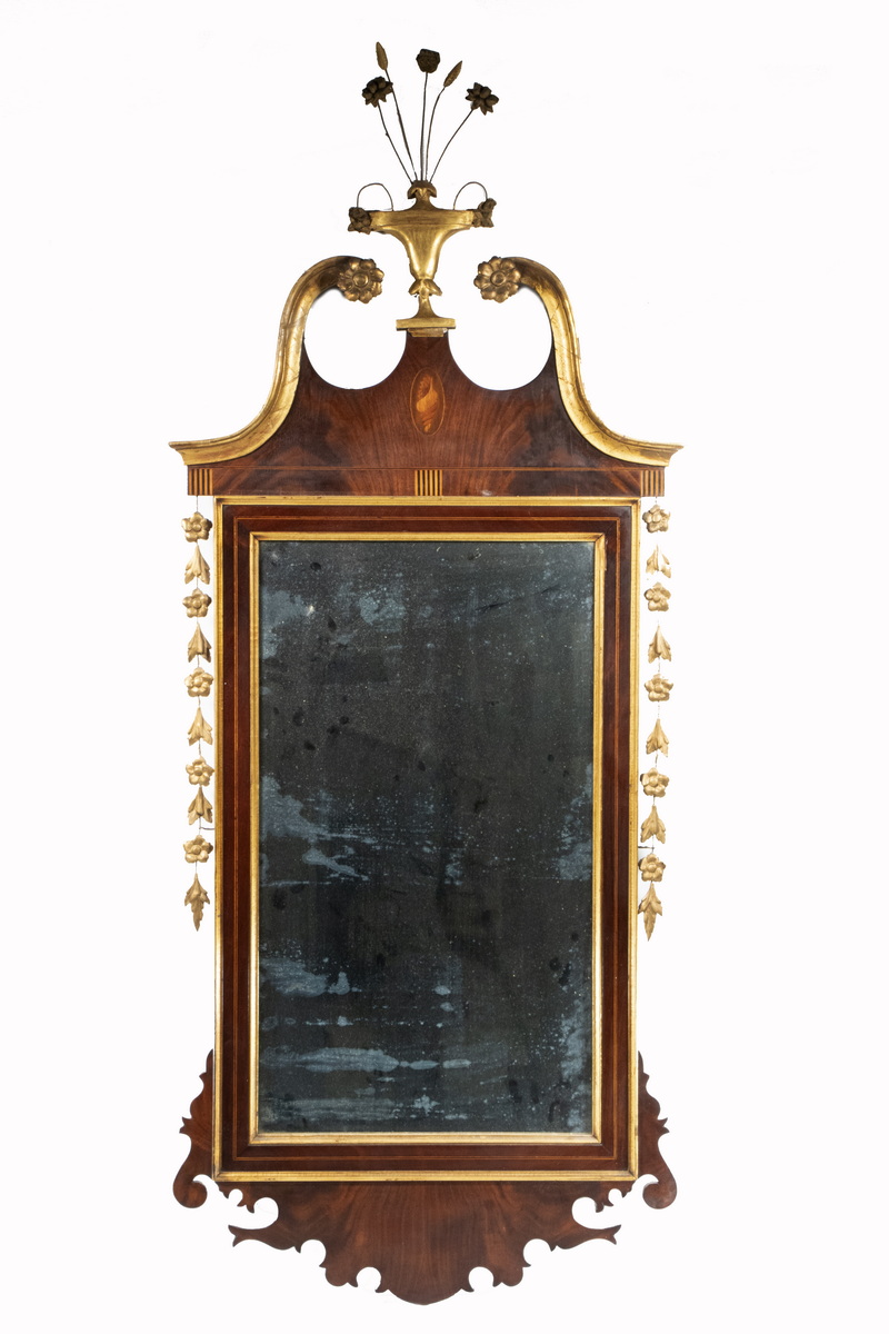 Appraisal: CHIPPENDALE LOOKING GLASS th c Mirror in parcel gilt mahogany