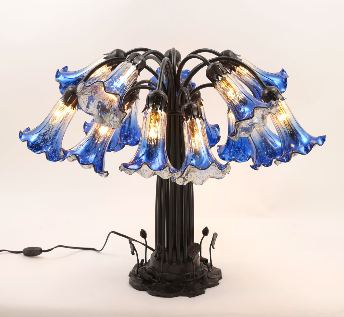 Appraisal: -LIGHT TIFFANY STYLE TULIP LAMP This Tiffany style -light lamp