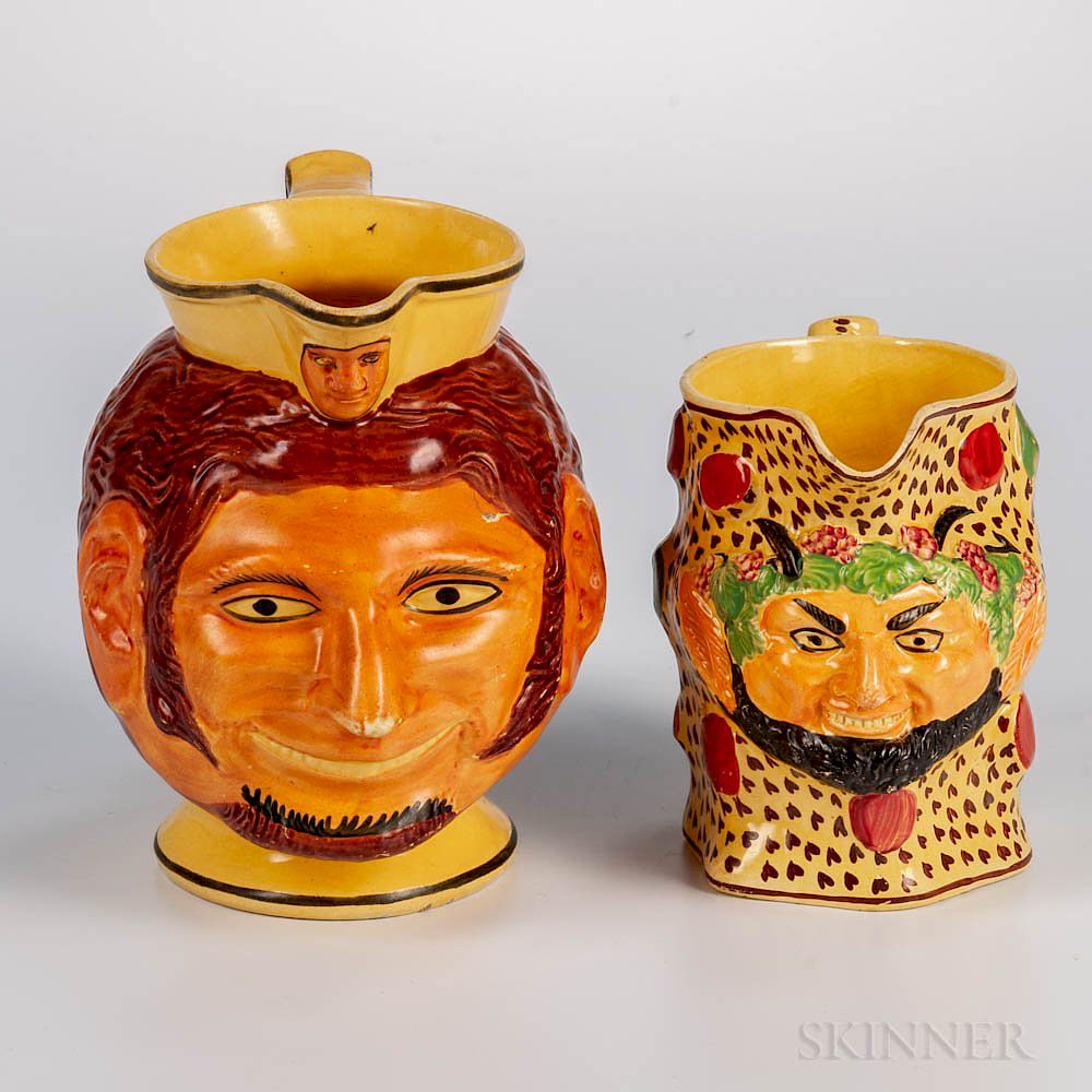 Appraisal: Two Yellow-glazed Staffordshire Face Jugs Two Yellow-glazed Staffordshire Face Jugs