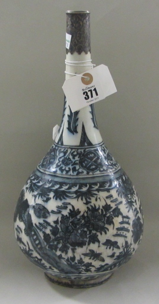 Appraisal: A Safavid blue and white bottle Iran th century painted