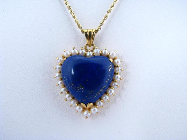 Appraisal: K Yellow Gold Lapis Lazuli and Pearl Heart Shaped Fashion