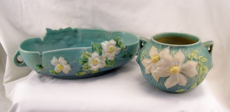 Appraisal: pcs Roseville Pottery Lot includes White Rose console bowl -