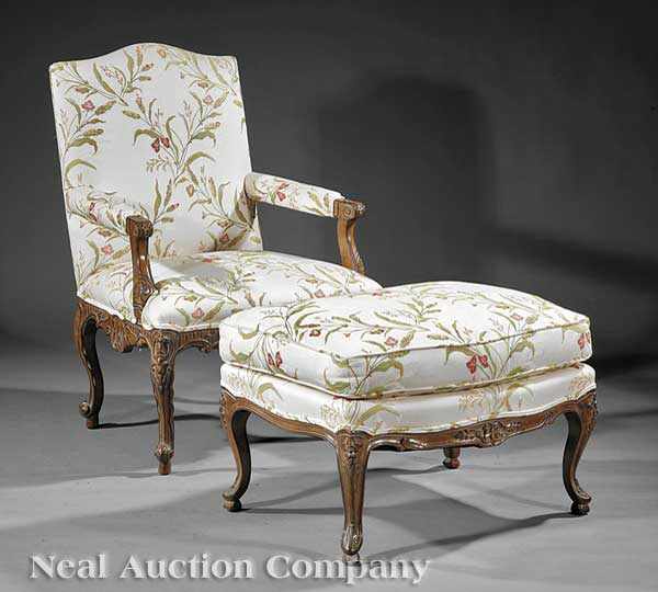 Appraisal: A R gence-Style Fauteuil la Reine arched back padded scrolled