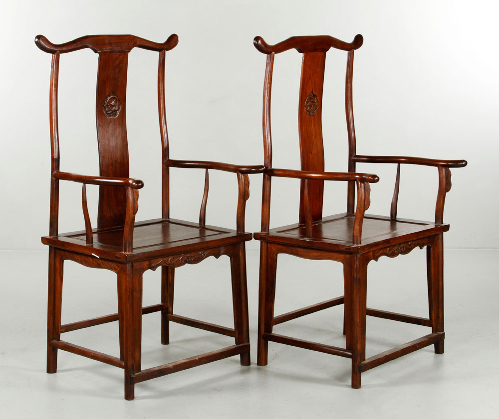 Appraisal: - Pr Chinese Huanghuali Office Chairs Pair of Huanghuali office