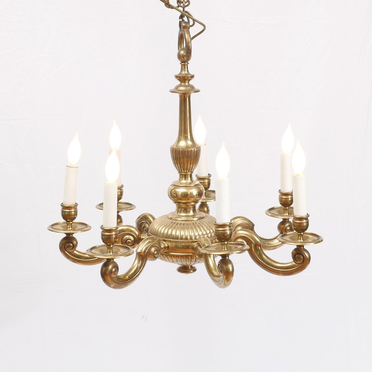 Appraisal: LIGHT BRASS CHANDELIER Brass chandelier having a ribbed body with