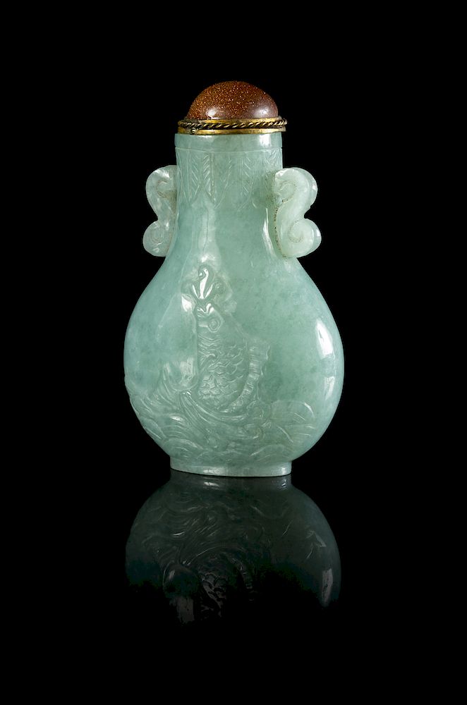 Appraisal: A Chinese Celadon Jadeite Snuff Bottle Height in cm A