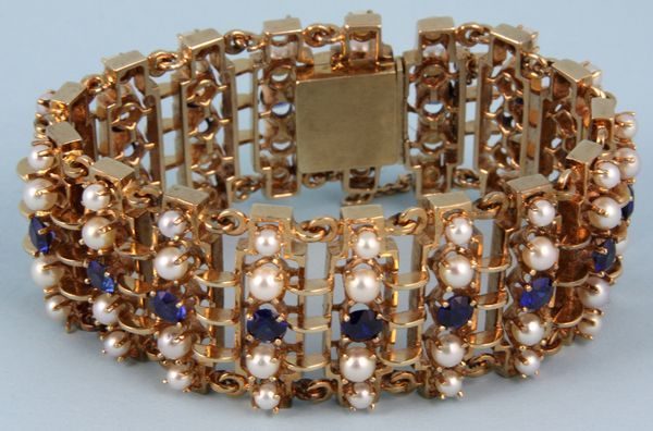 Appraisal: Pearl and sapphire bracelet in k gold setting four rows