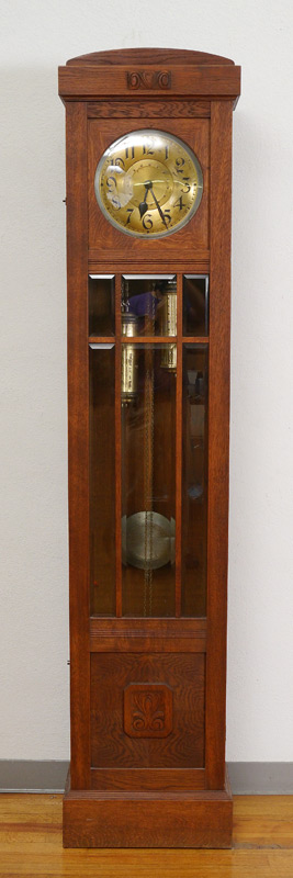 Appraisal: OAK GERMAN DECO GRANDFATHER CLOCK Oak case with applied decoration