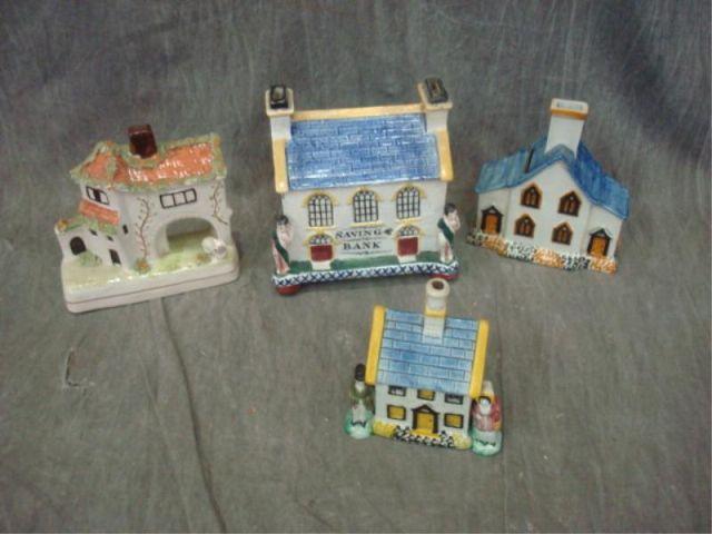 Appraisal: Staffordshire Lot of Pieces porcelain banks and a house From