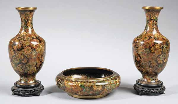 Appraisal: A Chinese Three-Piece Cloisonn Garniture Set c intricate floral design